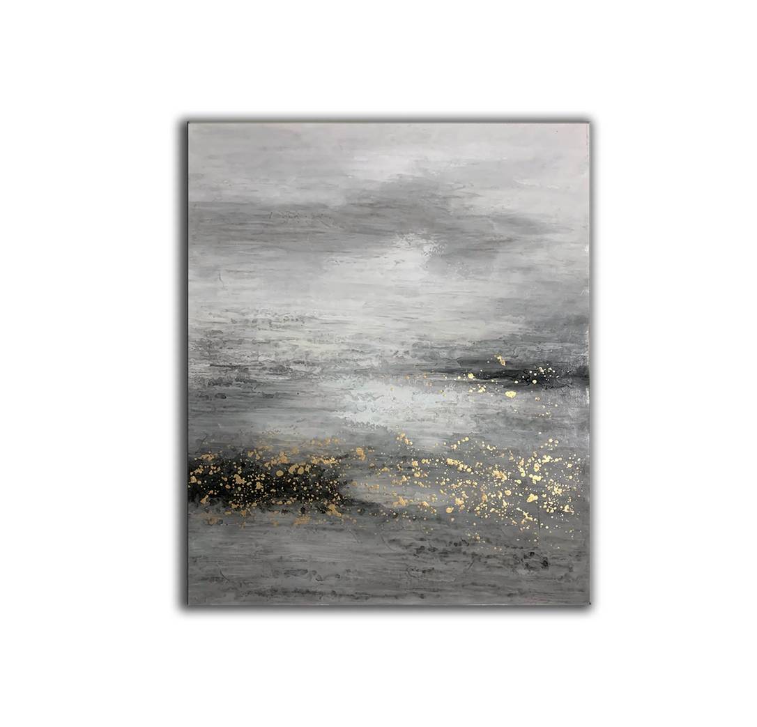 White Handmade Gold Painting Black Abstract Canvas Wall Art N7SHO